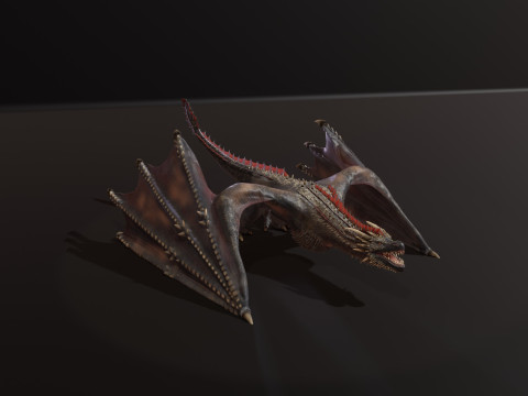Realistic Black Wyvern Animated Low-Poly 3D Model