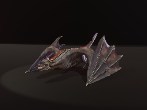 Realistic Black Wyvern Animated Low-Poly 3D Model