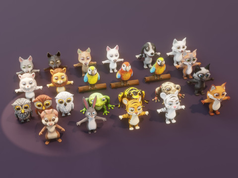 Animated Cartoon Animals Mega Pack Unity 3D Model