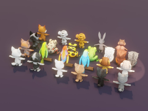 Animated Cartoon Animals Mega Pack Unity 3D Model