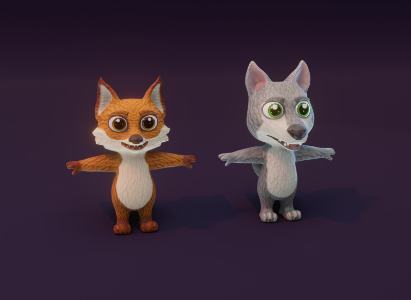 Cartoon Animated Wolf and Fox Collection Modèle 3D .c4d .max .obj .3ds .fbx .stl .blend