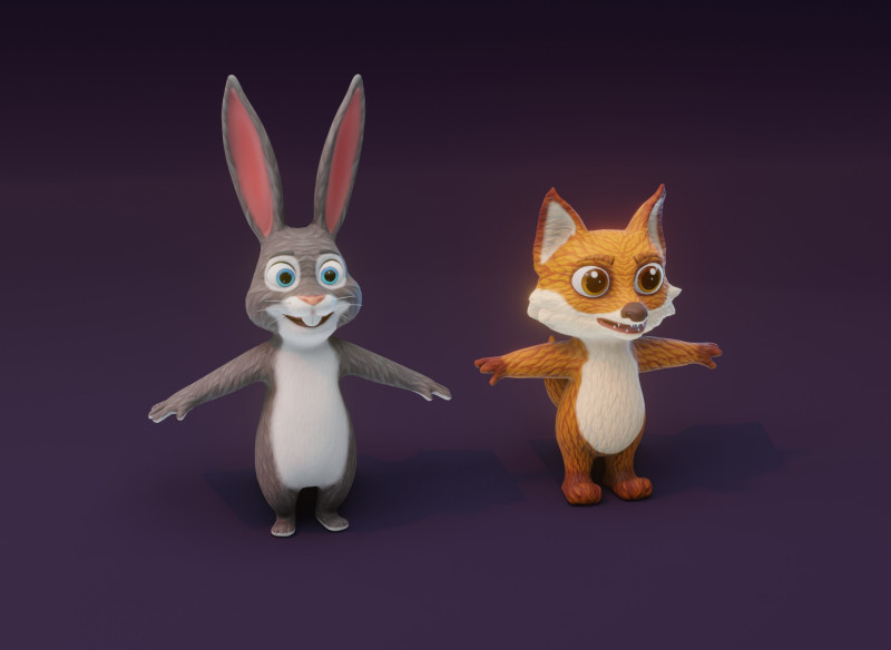 Cartoon Animated Rabbit and Fox Collection Model 3D .c4d .max .obj .3ds .fbx .stl .blend