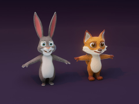 Cartoon Animated Rabbit and Fox Collection 3D Model