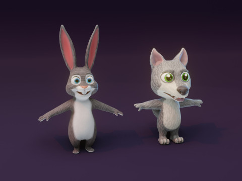 Cartoon Animated Wolf and Rabbit Collection 3D Модель