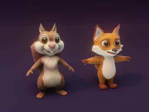 Cartoon Animated Squirrel and Fox Collection 3D Model