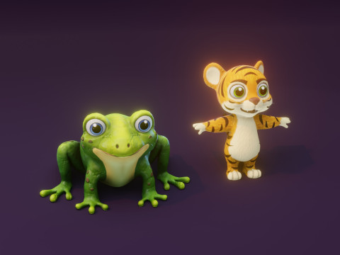 Cartoon Animated Frog and Tiger Collection 3D Модель