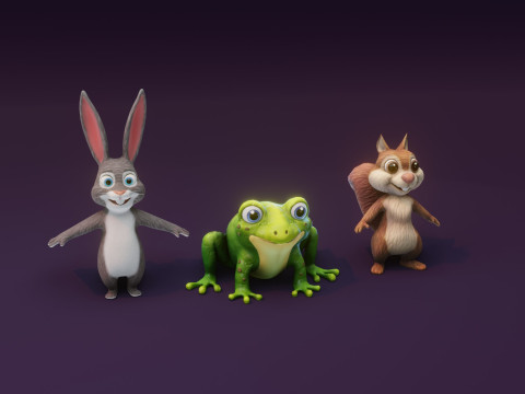 Cartoon Animated Frog Rabbit and Squirrel Collection 3D Модель