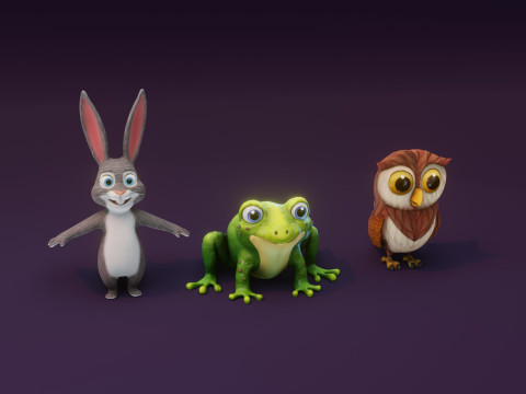 Cartoon Animated Frog Rabbit and Owl Collection 3D Модель