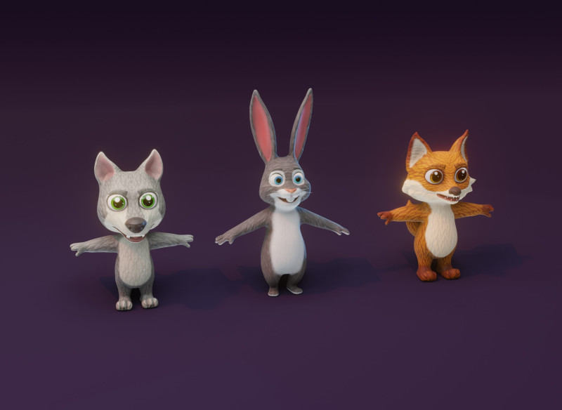 Cartoon Animated Wolf Fox and Rabbit Collection 3D Model .c4d .max .obj .3ds .fbx .stl .blend