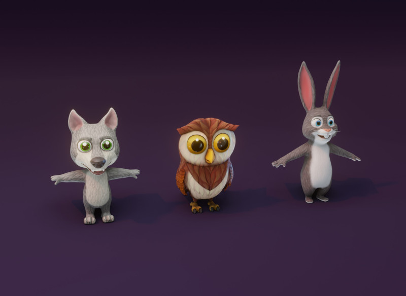 Cartoon Animated Owl Wolf and Rabbit Collection Modèle 3D .c4d .max .obj .3ds .fbx .stl .blend