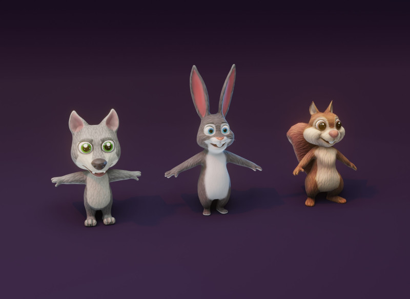 Cartoon Animated Wolf Rabbit and Squirrel Collection Modèle 3D .c4d .max .obj .3ds .fbx .stl .blend