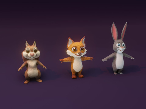 Cartoon Animated Squirrel Rabbit and Fox Collection 3D Модель