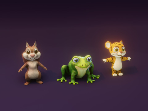 Cartoon Animated Frog Tiger and Squirrel Collection 3D Модель