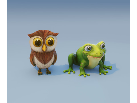 Hooty Froggy Animated Owl and Frog Collection 3D मॉडल