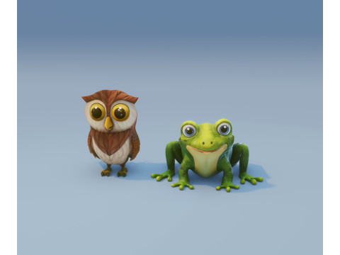 Hooty Froggy Animated Owl and Frog Collection 3D मॉडल