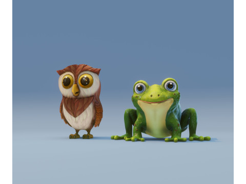 Hooty Froggy Animated Owl and Frog Collection 3D मॉडल