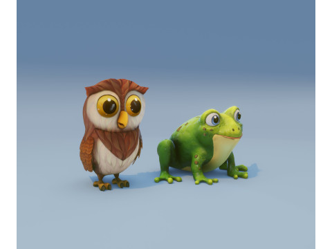 Hooty Froggy Animated Owl and Frog Collection 3D मॉडल