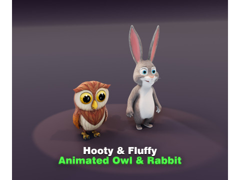 Hooty Fluffy Animated Owl and Rabbit Collection 3D Модель