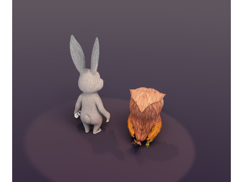 Hooty Fluffy Animated Owl and Rabbit Collection Model 3D
