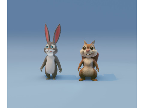 Chirp n Fluffy Animated Squirrel and Rabbit Collection Modello 3D