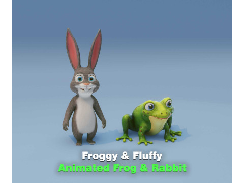 Froggy Fluffy Cartoon Animated Frog and Rabbit Collection 3D Model