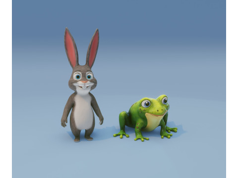 Froggy Fluffy Cartoon Animated Frog and Rabbit Collection Model 3D