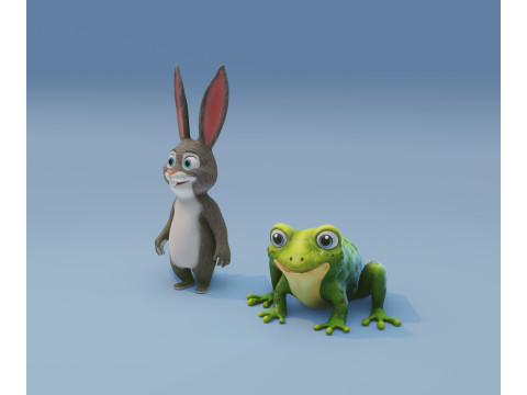 Froggy Fluffy Cartoon Animated Frog and Rabbit Collection Model 3D