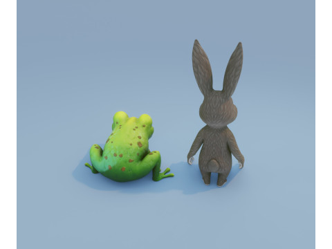Froggy Fluffy Cartoon Animated Frog and Rabbit Collection Model 3D