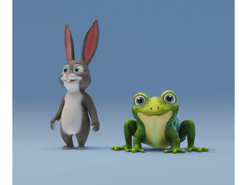 Froggy Fluffy Cartoon Animated Frog and Rabbit Collection Model 3D