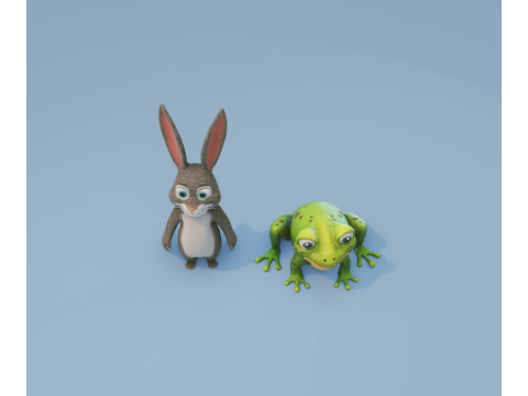 Froggy Fluffy Cartoon Animated Frog and Rabbit Collection Model 3D