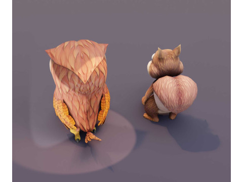 Cartoon Woodland Creature Bundle Animated Squirrel Owl 3D Модель