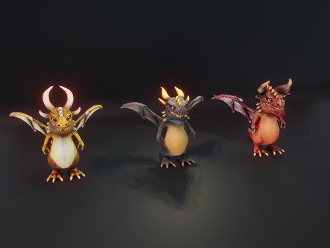 Cartoon Dragons Black Dragon Gold Dragon Crystal Dragon Model 3D