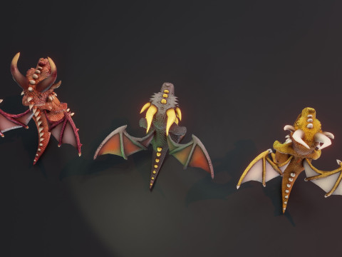 Cartoon Dragons Black Dragon Gold Dragon Crystal Dragon Model 3D