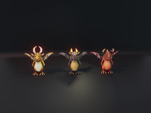 Cartoon Dragons Black Dragon Gold Dragon Crystal Dragon Model 3D