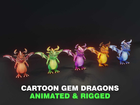 Cartoon Gem Dragons Animated 3D Model