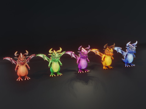 Cartoon Gem Dragons Animated Modelo 3D