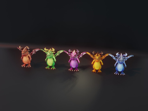 Cartoon Gem Dragons Animated Modelo 3D
