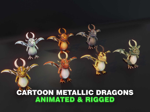 Cartoon Metallic Dragons Animated 3D Model