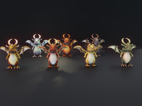 Cartoon Metallic Dragons Animated 3D 模型