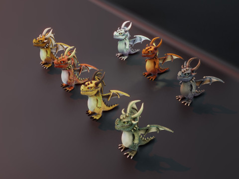 Cartoon Metallic Dragons Animated 3D 模型