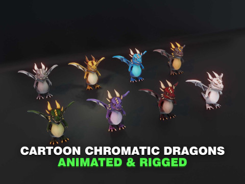 Cartoon Chromatic Dragons Animated 3D Model