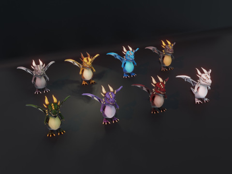 Cartoon Chromatic Dragons Animated Modelo 3D
