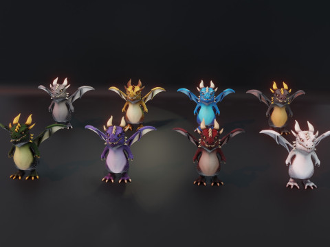 Cartoon Chromatic Dragons Animated Modelo 3D