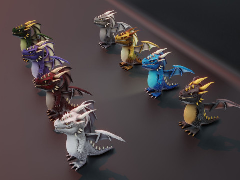 Cartoon Chromatic Dragons Animated Modelo 3D