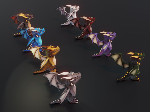 Cartoon Chromatic Dragons Animated Modelo 3D