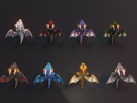 Cartoon Chromatic Dragons Animated Modelo 3D
