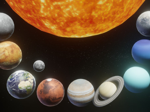 Photorealistic Solar System Moon Included 2k Textures Low-poly 3D Model