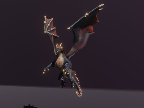 Realistic Black Dragon Animated Low-poly 3D Модель