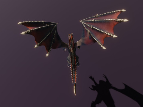 Realistic Black Dragon Animated Low-poly 3D Модель