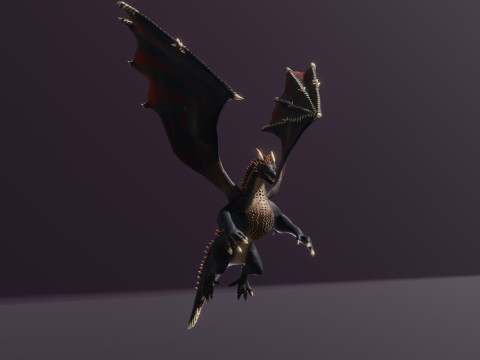 Realistic Black Dragon Animated Low-poly 3D Модель